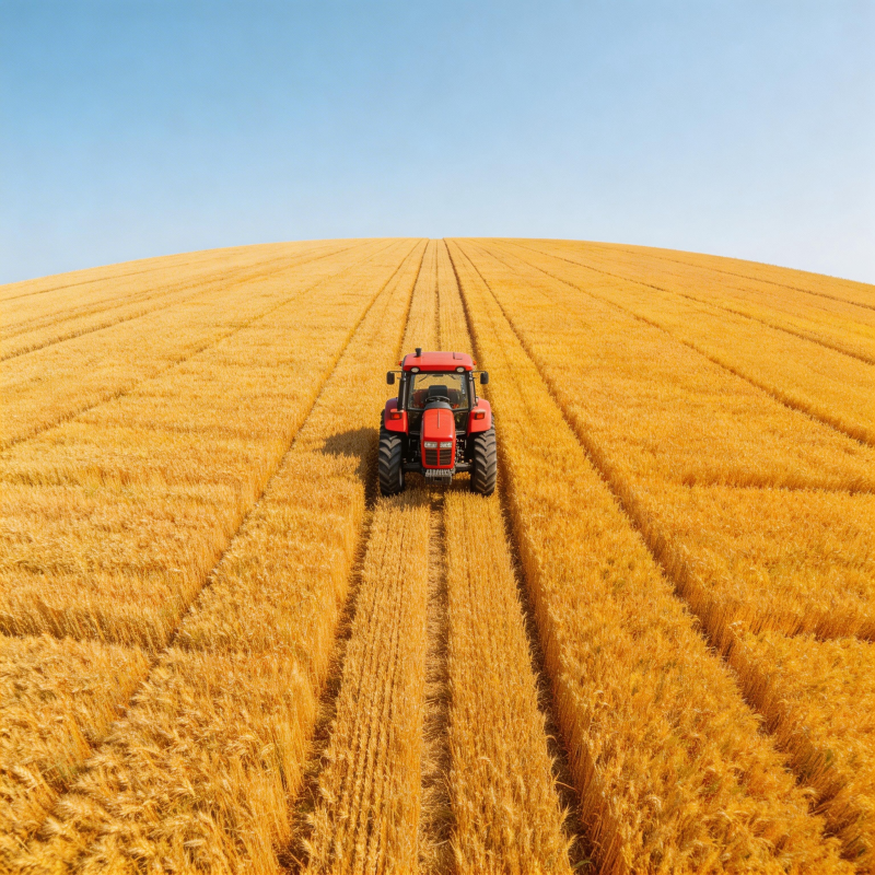 金田上的红色拖拉机图片