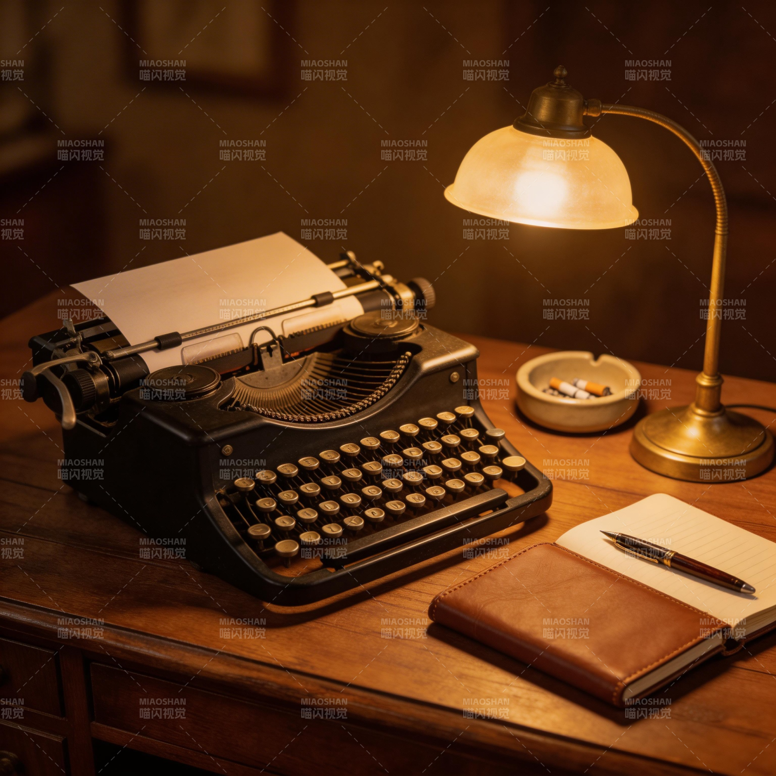 旧式打字机与台灯图片