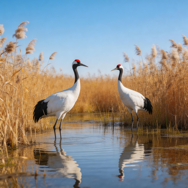 鹤影双栖水畔图片