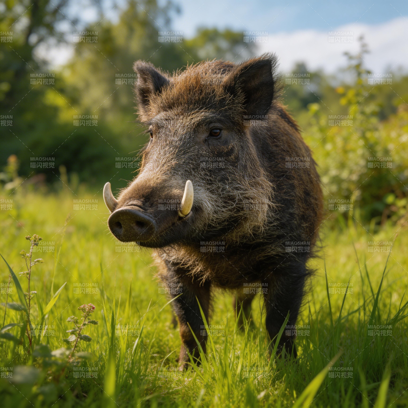 野猪在草地上图片