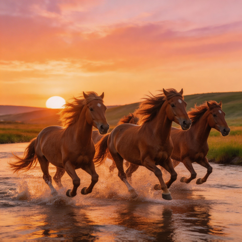 骏马奔腾夕阳下图片