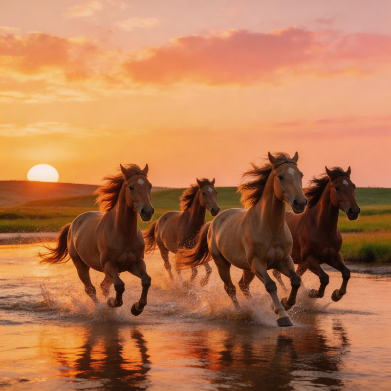 骏马奔腾夕阳下图片