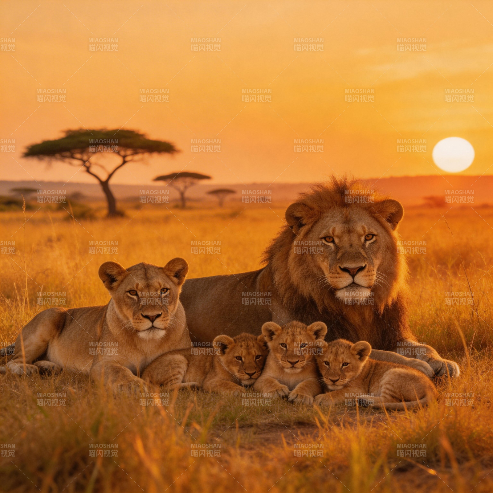 狮群夕阳下休憩图片