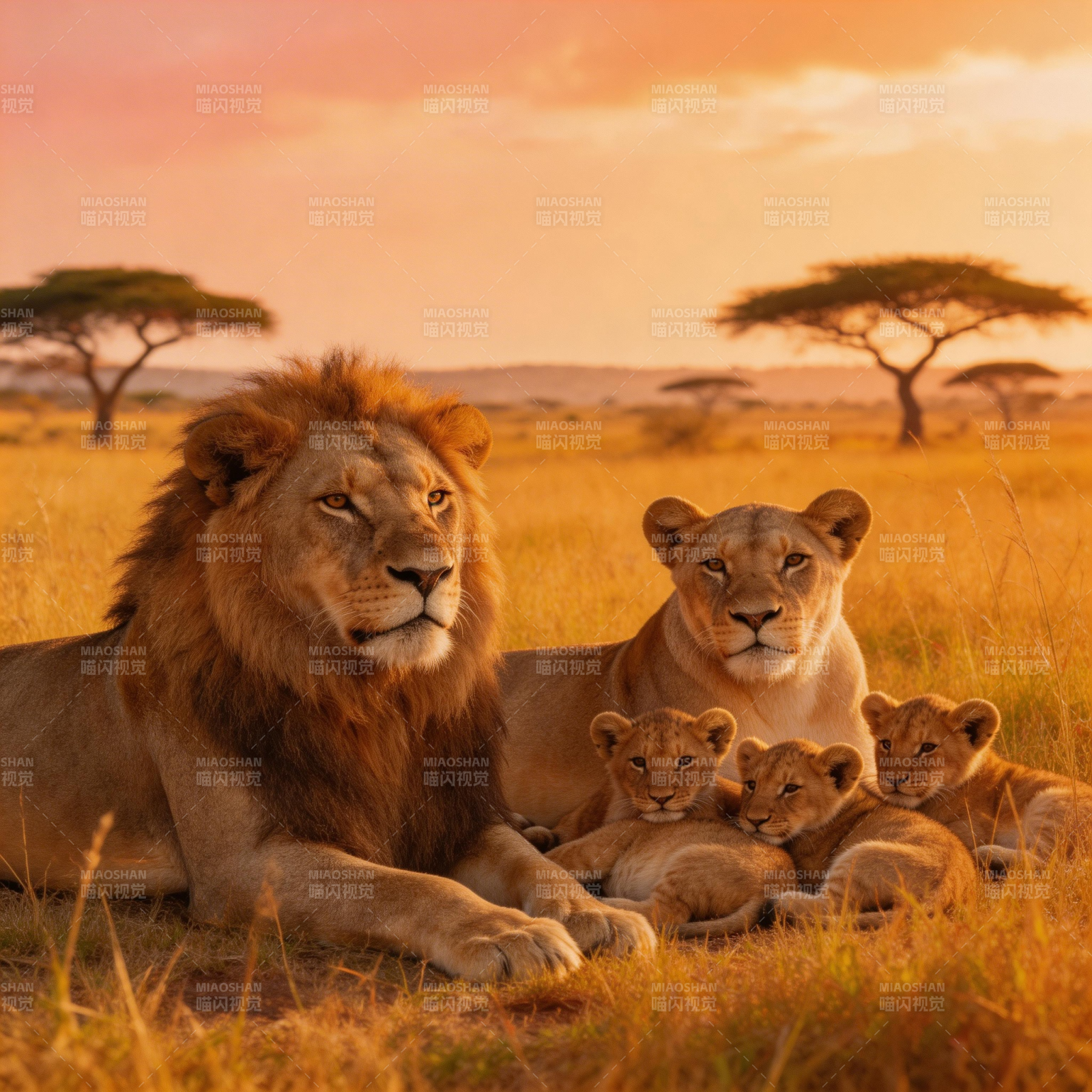 狮群夕阳下休憩图片