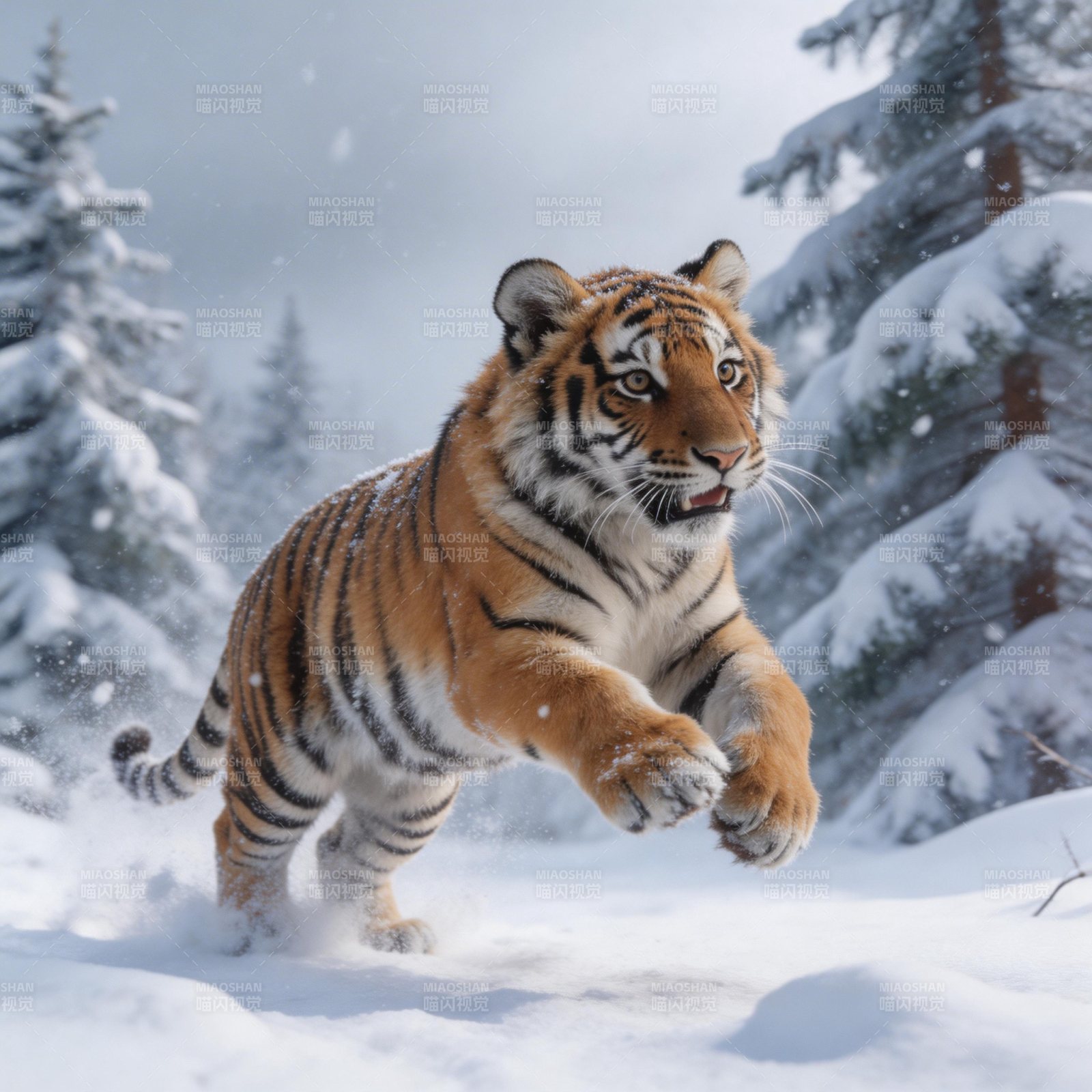 雪地猛虎奔袭图片