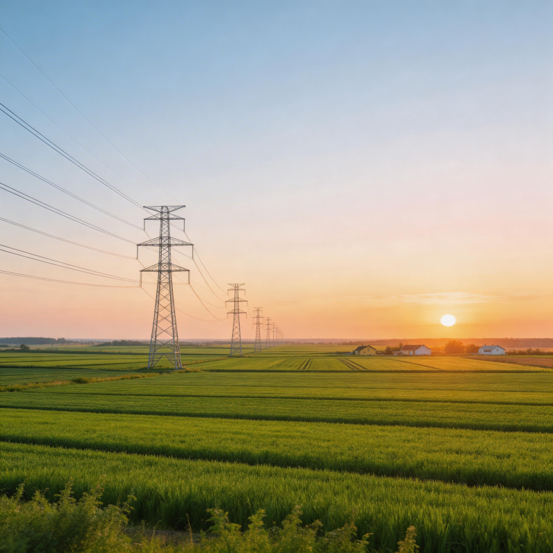 田野夕阳电塔线图片