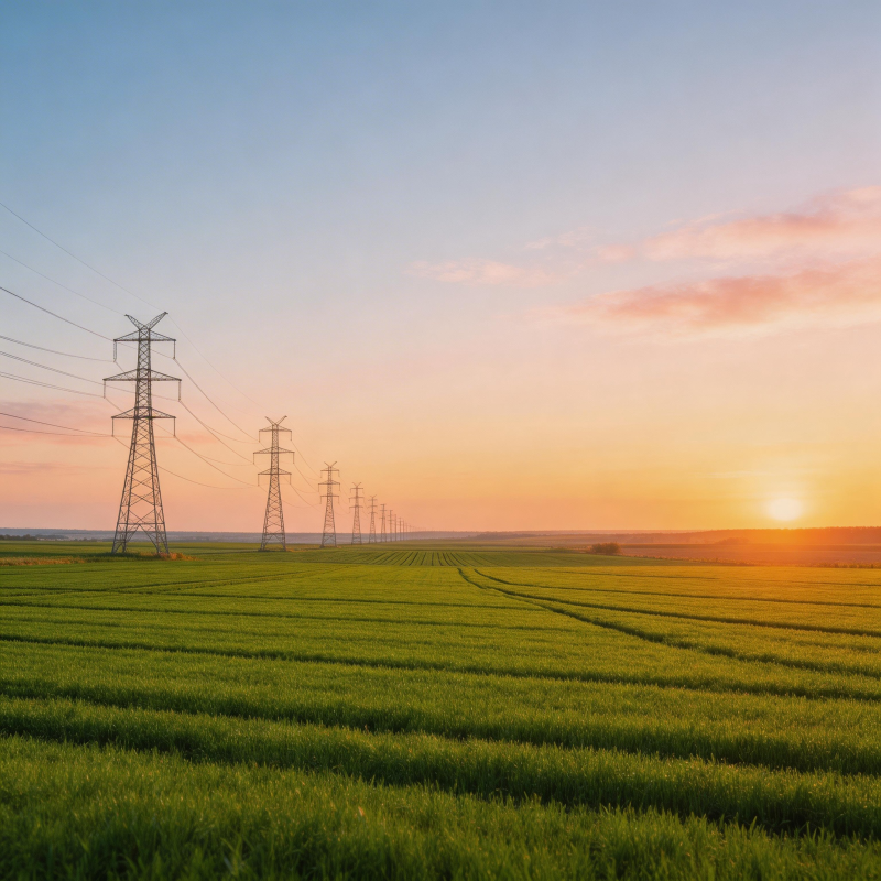 田野夕阳电塔行图片