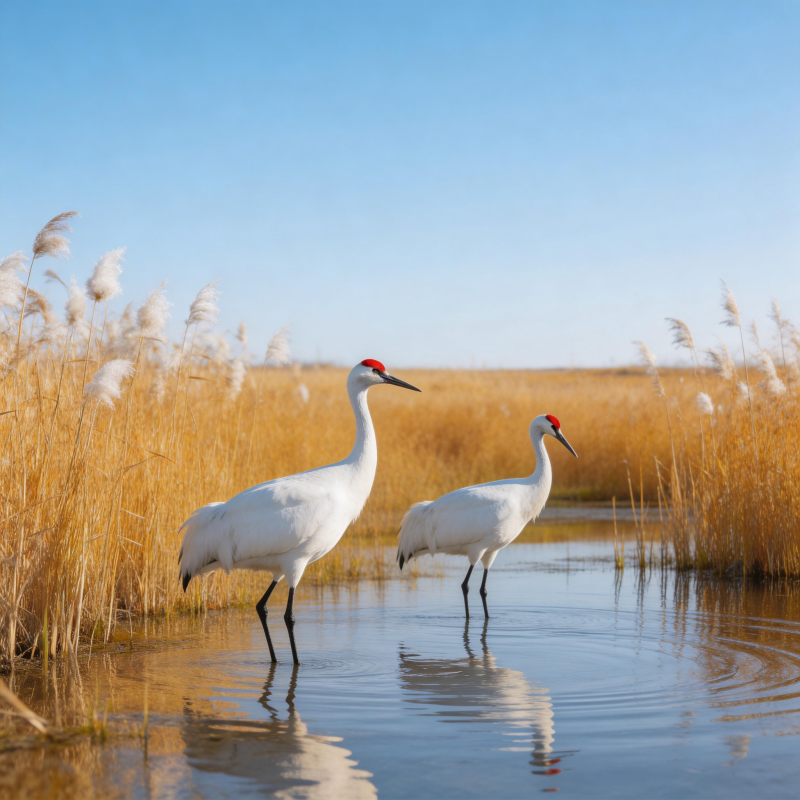 白鹤湿地觅食图片
