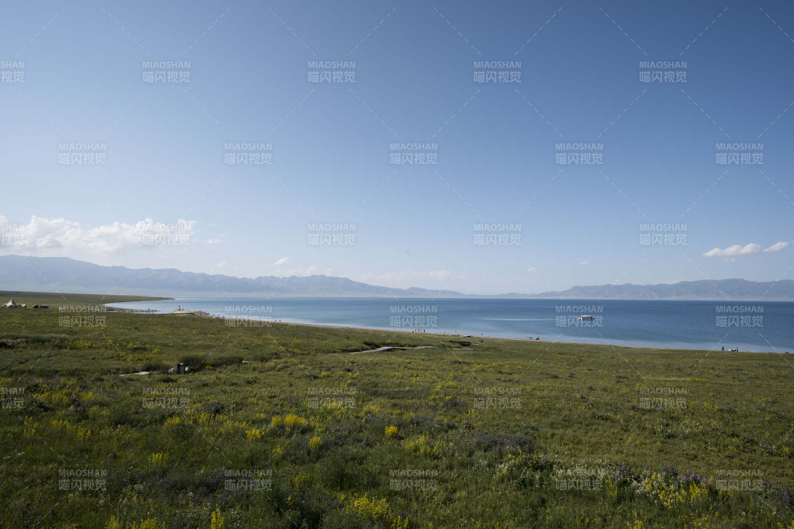 湖畔草原风光图片