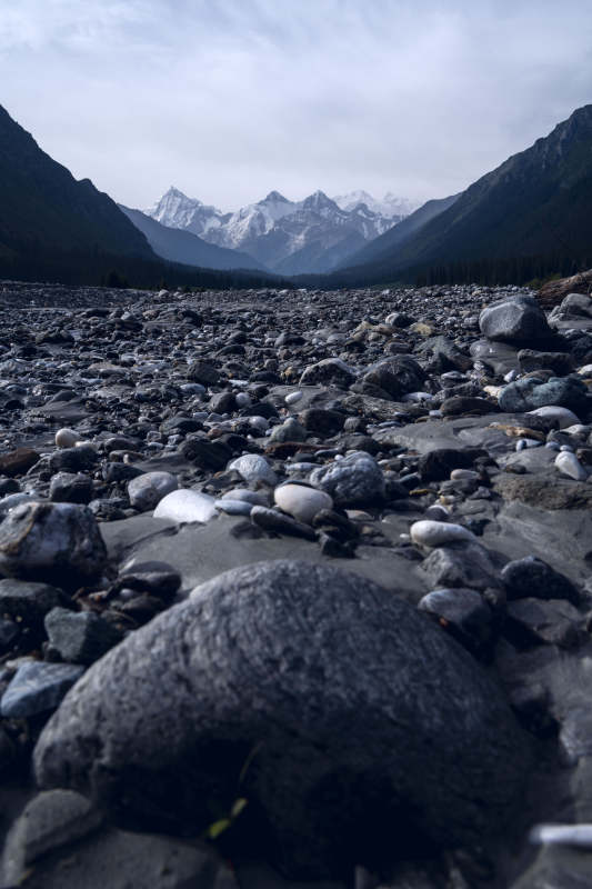 新疆夏塔六月将军桥河滩雪山图片