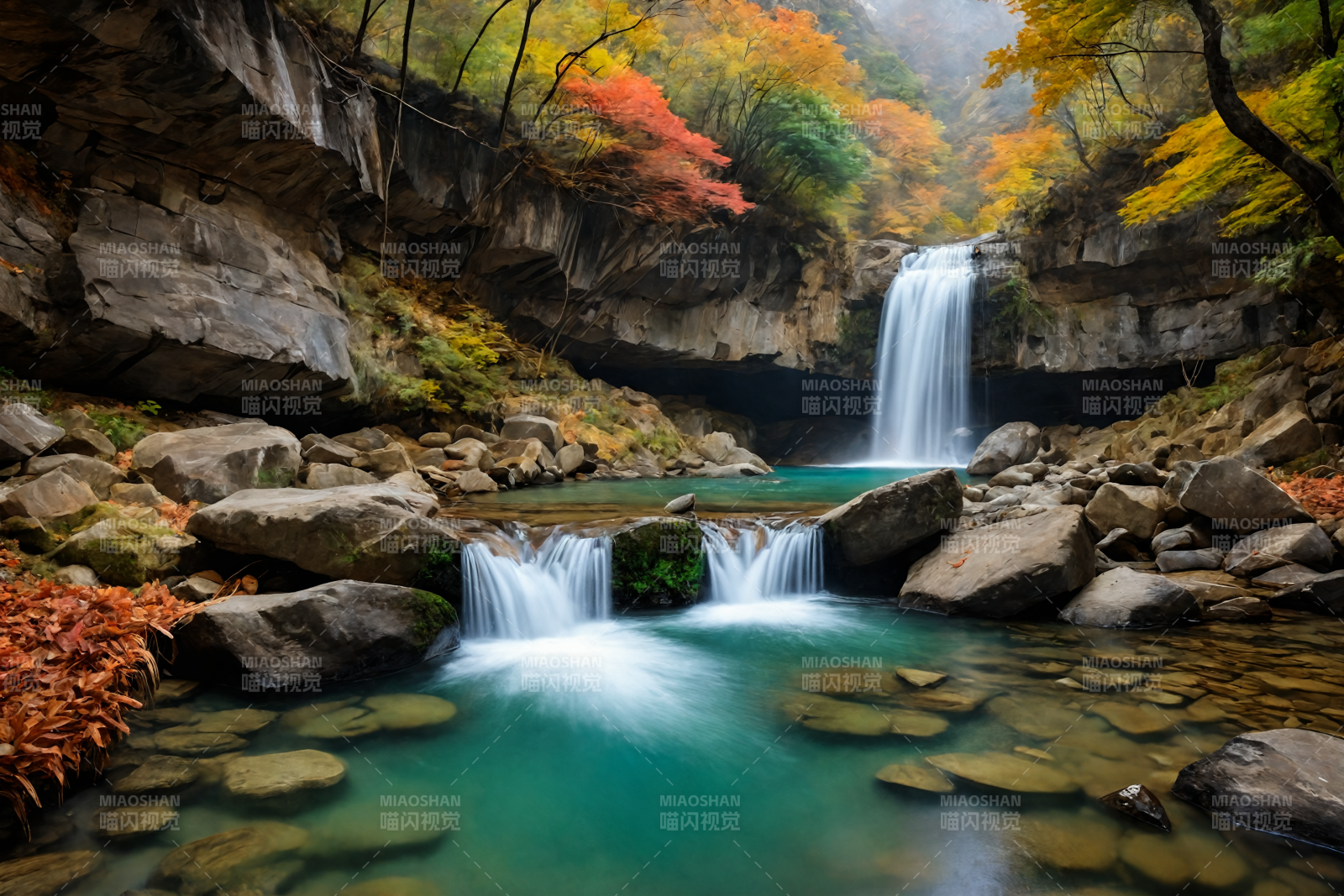 秋山飞瀑图片