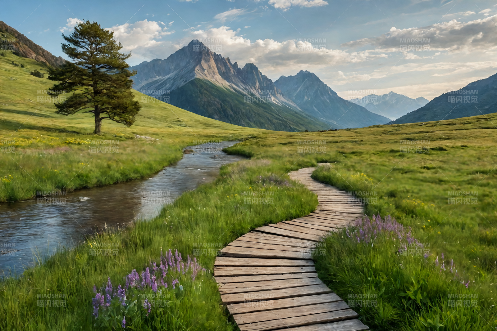 山间木径花溪图片