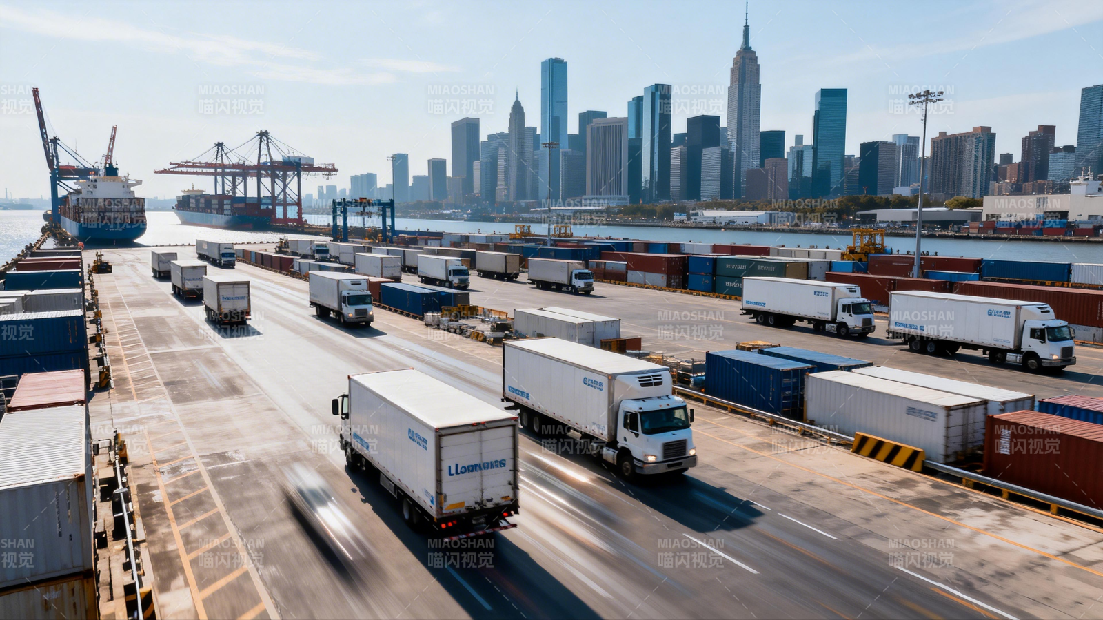 繁忙港口货运景象图片