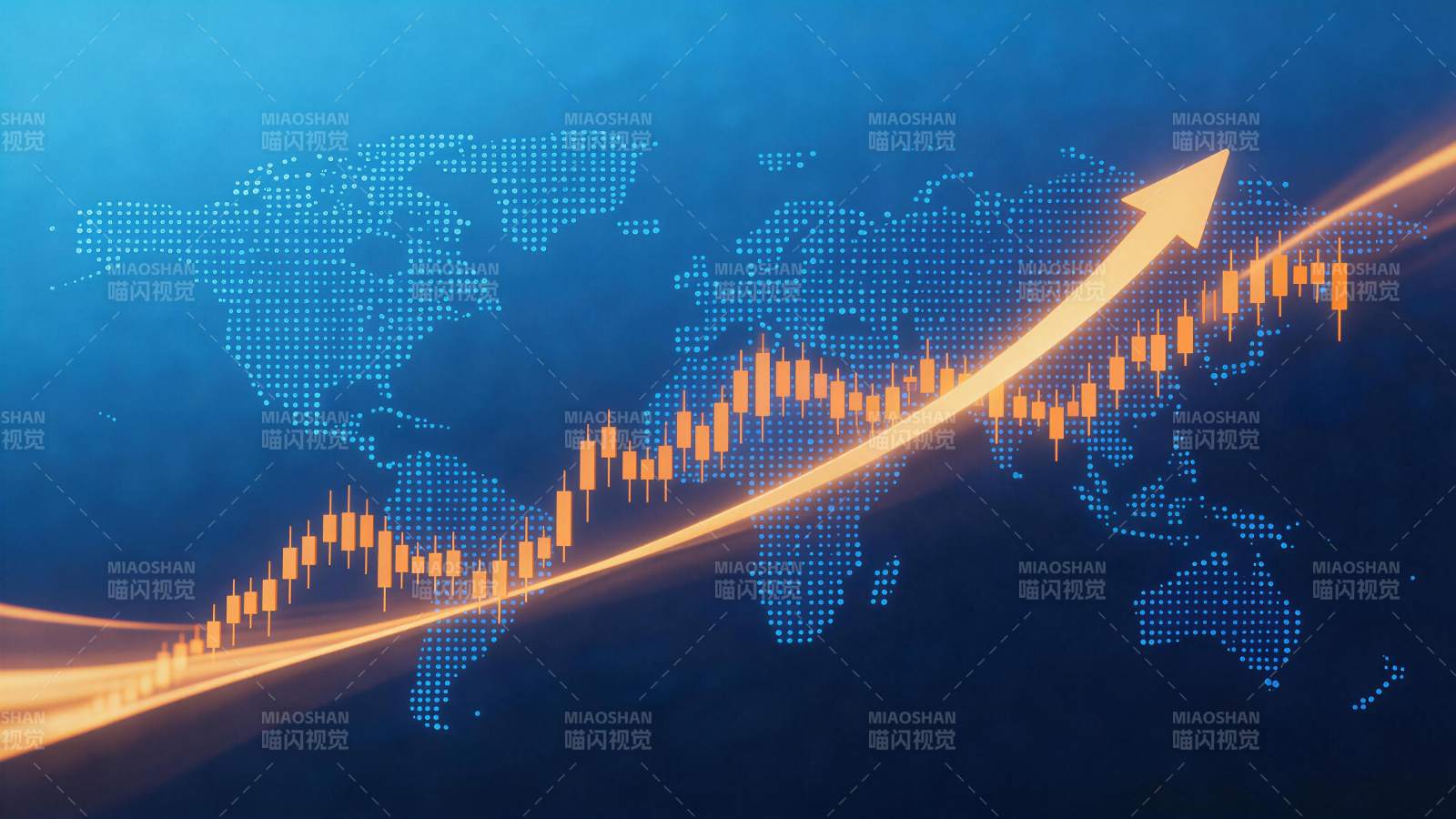 全球金融图表上升趋势与世界地图背景图片