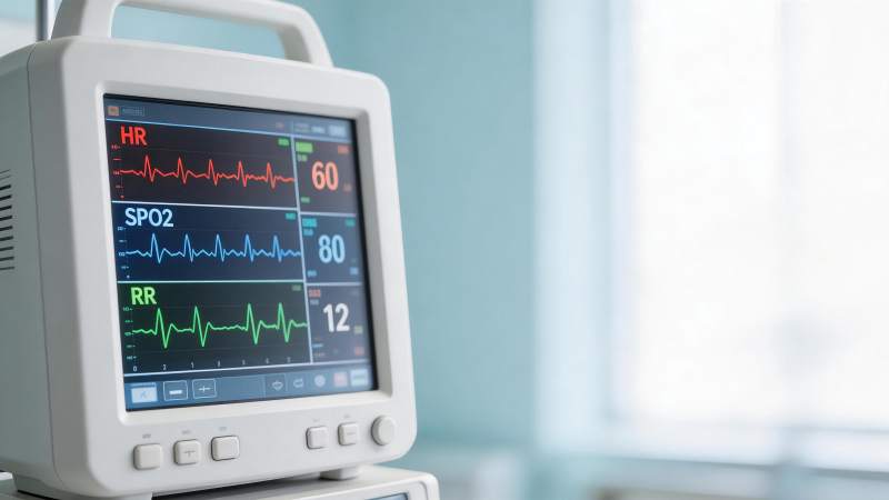 医疗监护仪显示心率血氧呼吸频率数据图片