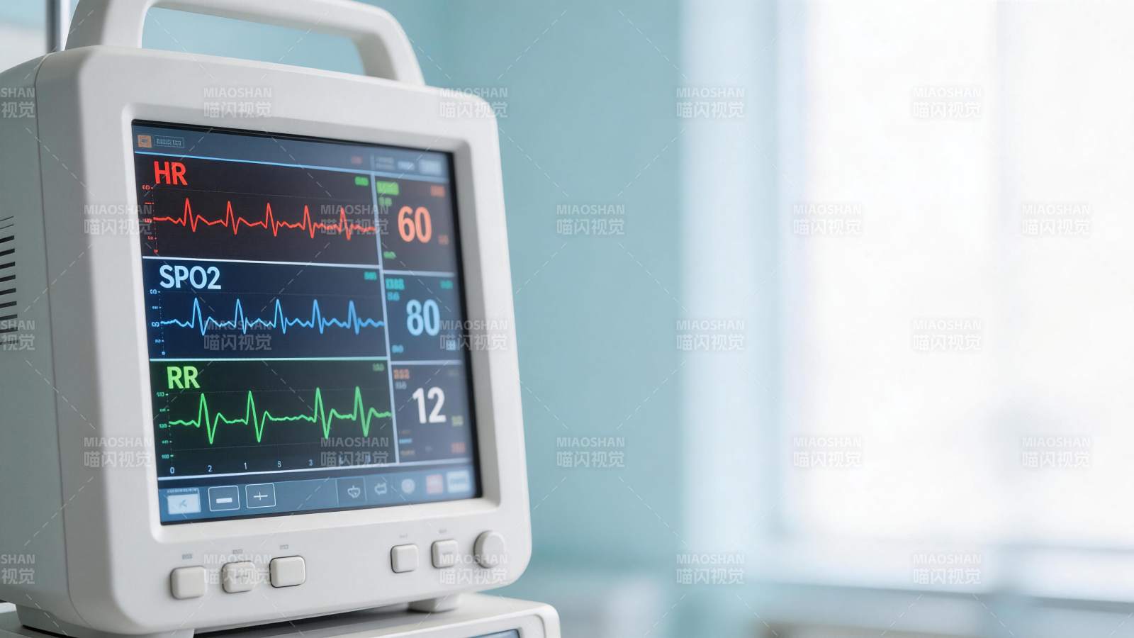 医疗监护仪显示心率血氧呼吸频率数据图片