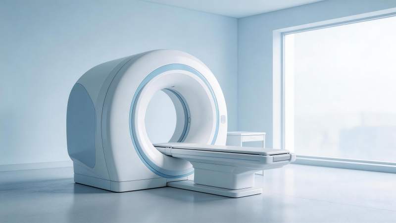 现代医疗影像设备CT扫描仪置于洁净诊室中图片