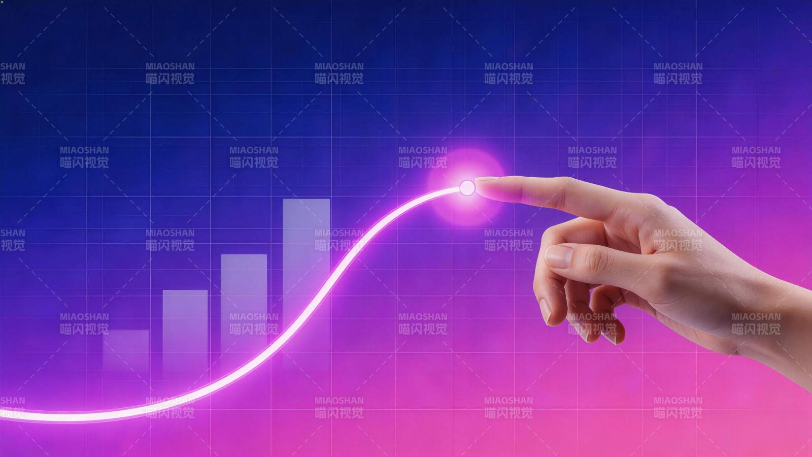 手指触碰发光增长曲线与柱状图背景图片