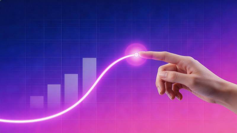 手指触碰发光增长曲线与柱状图背景图片