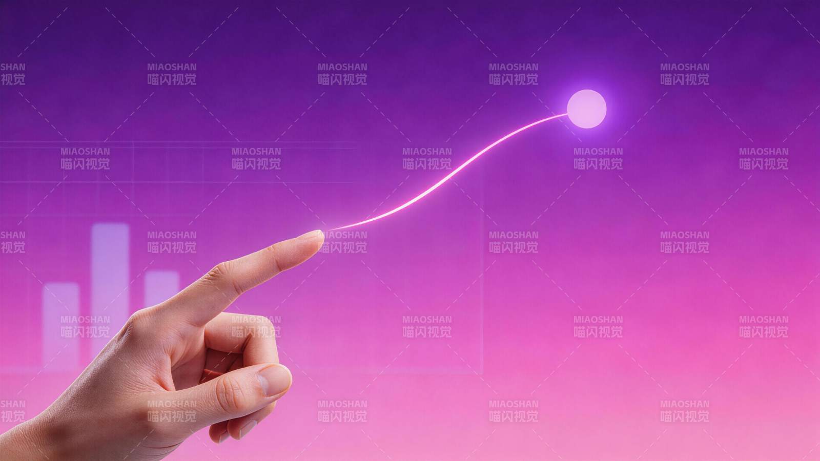 手指牵引光轨连接发光圆球的科技感画面图片