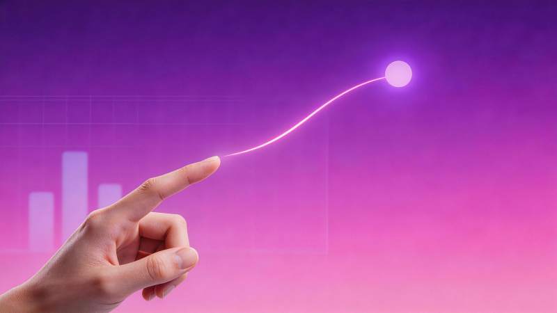 手指牵引光轨连接发光圆球的科技感画面图片