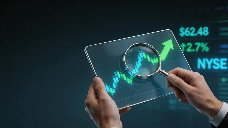 手持放大镜观察平板股票走势图图片