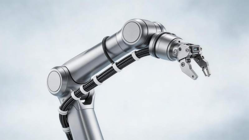 银色工业机械臂特写展示精密结构图片