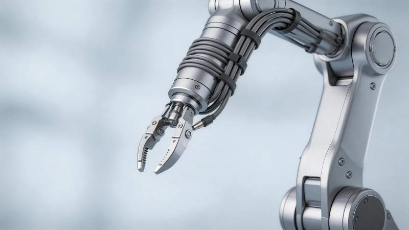 银色工业机械臂特写展示精密结构细节图片