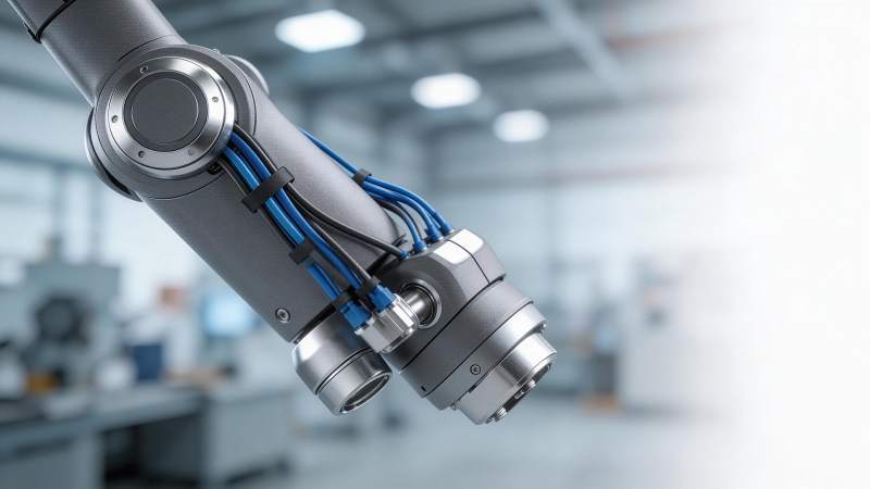 工业机械臂特写展示精密结构与线缆布局图片