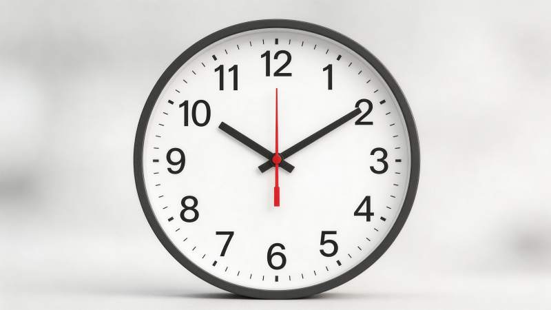 黑色边框白色表盘挂钟显示十点十分图片