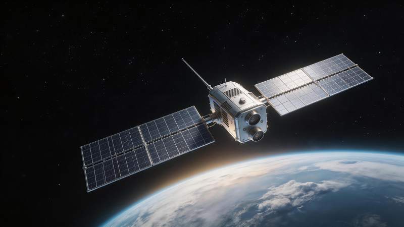 人造卫星在轨运行俯瞰地球曲面图片