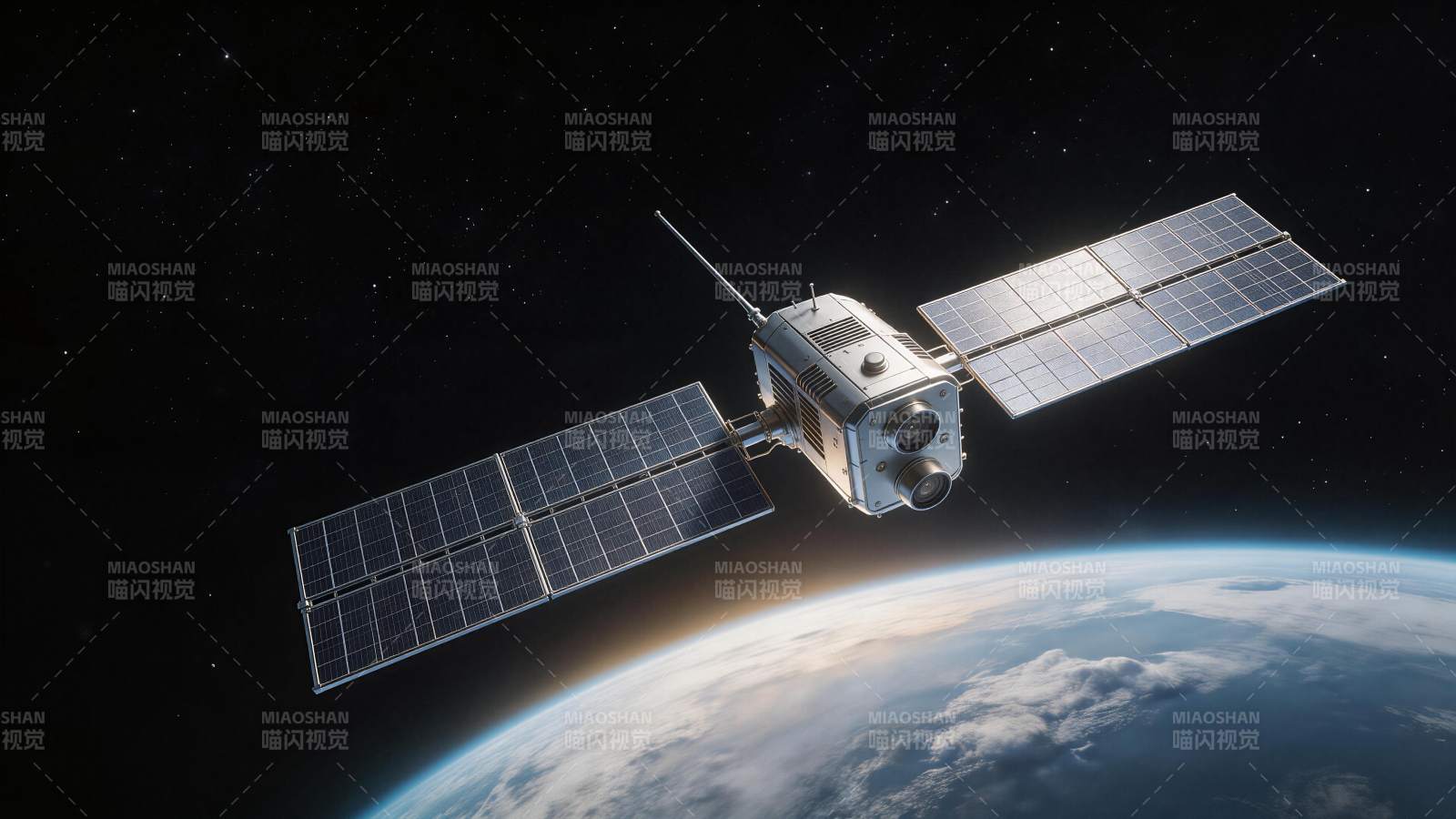 人造卫星在轨运行俯瞰地球曲面图片