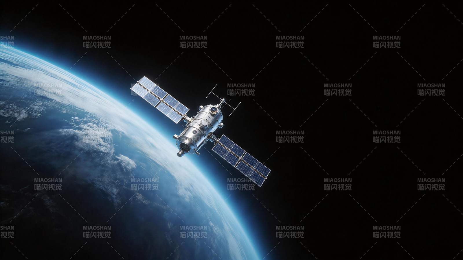 人造卫星在地球轨道上运行的太空景象图片