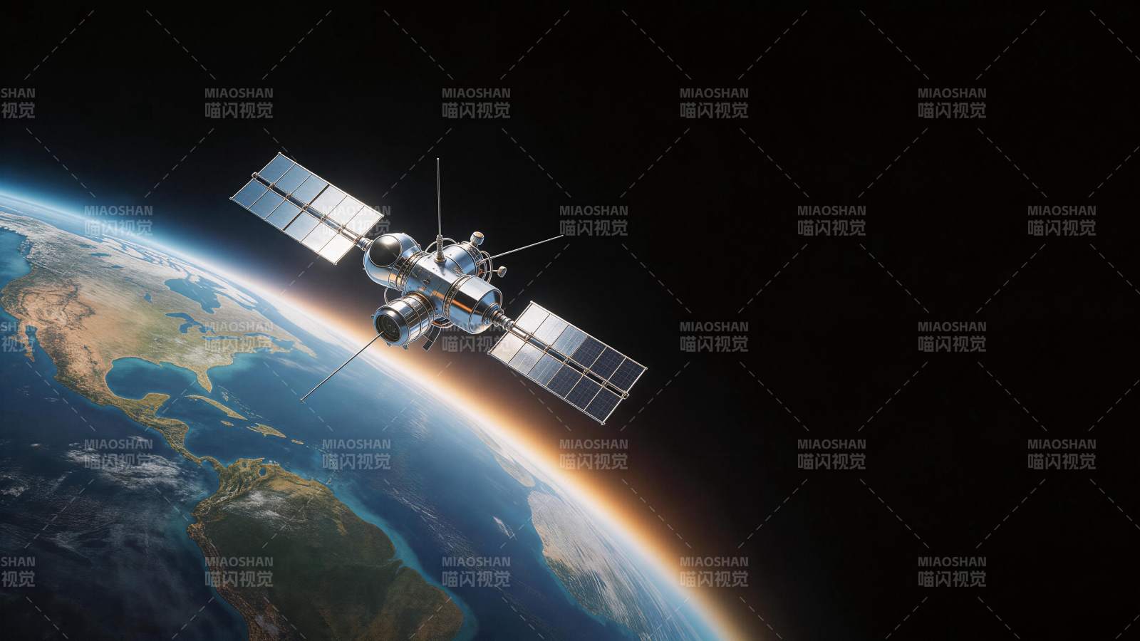 人造卫星环绕地球轨道运行景象图片