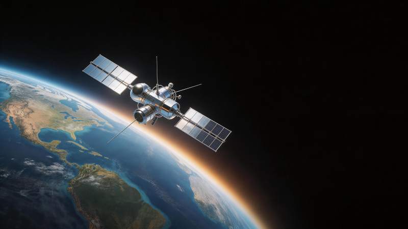 人造卫星环绕地球轨道运行景象图片