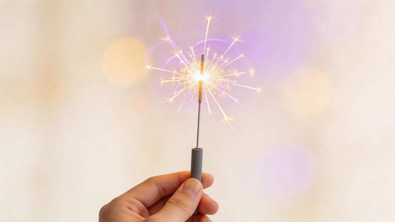 手持点燃的烟花棒发出耀眼火花图片