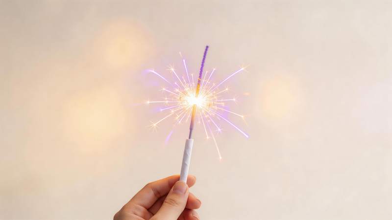 手持点燃的彩色烟花棒特写图片