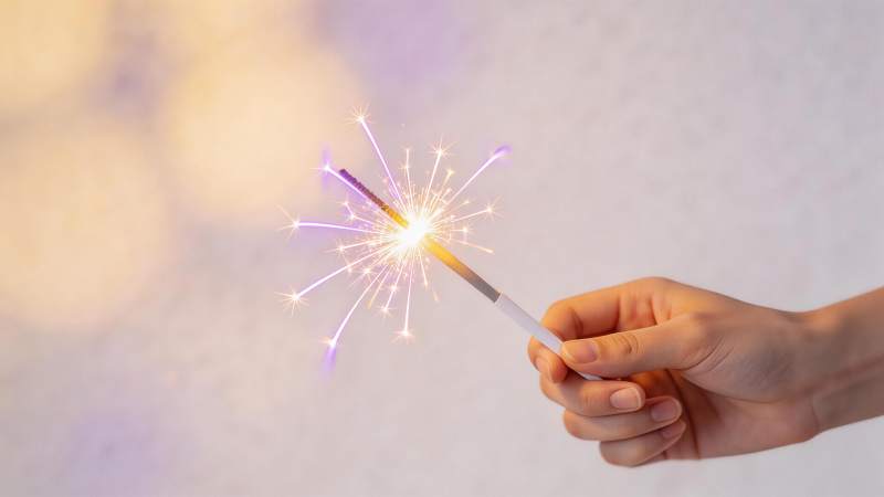 手持点燃的烟花棒发出璀璨光芒图片