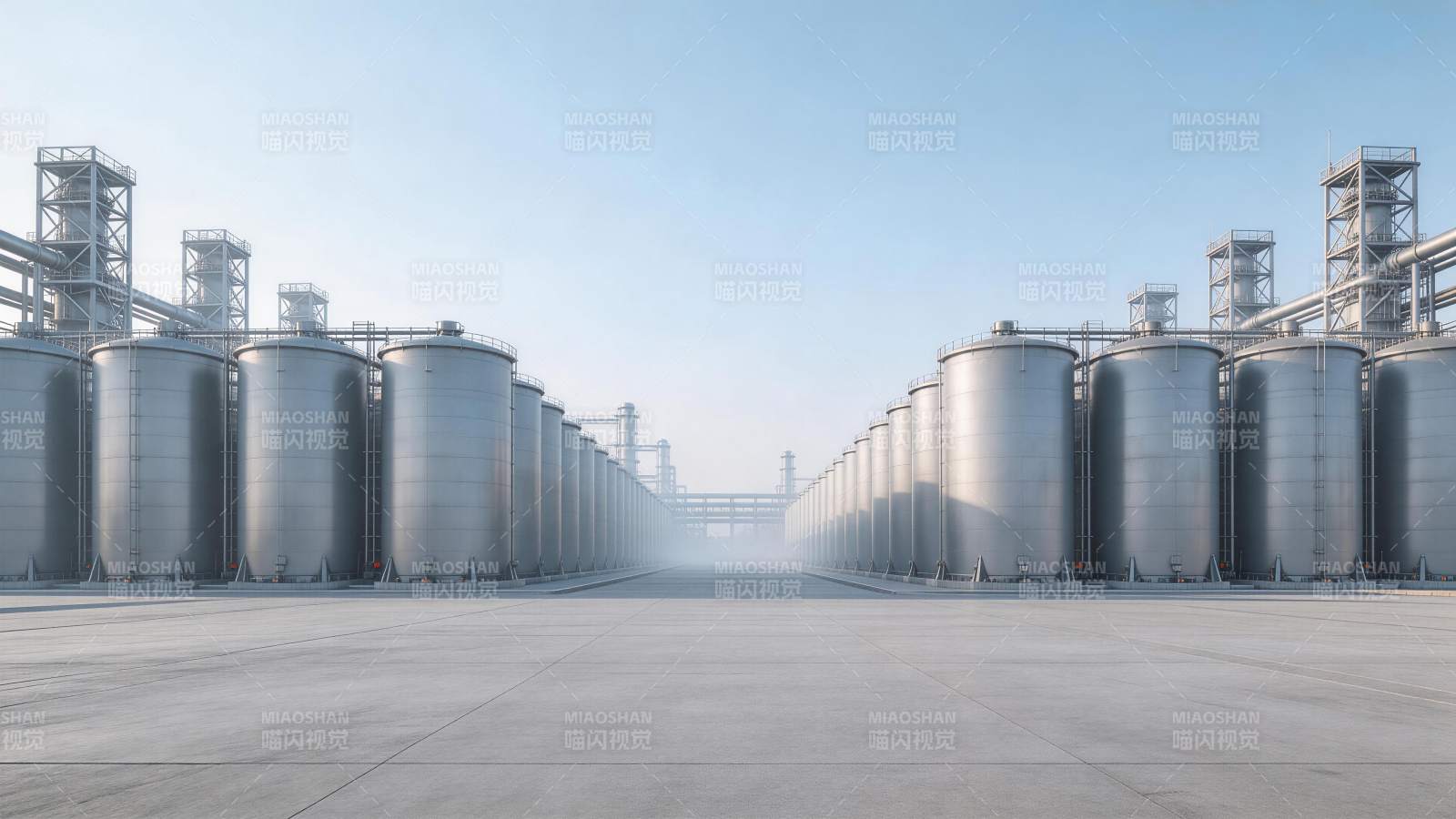 大型工业储罐阵列与管道设施全景图片