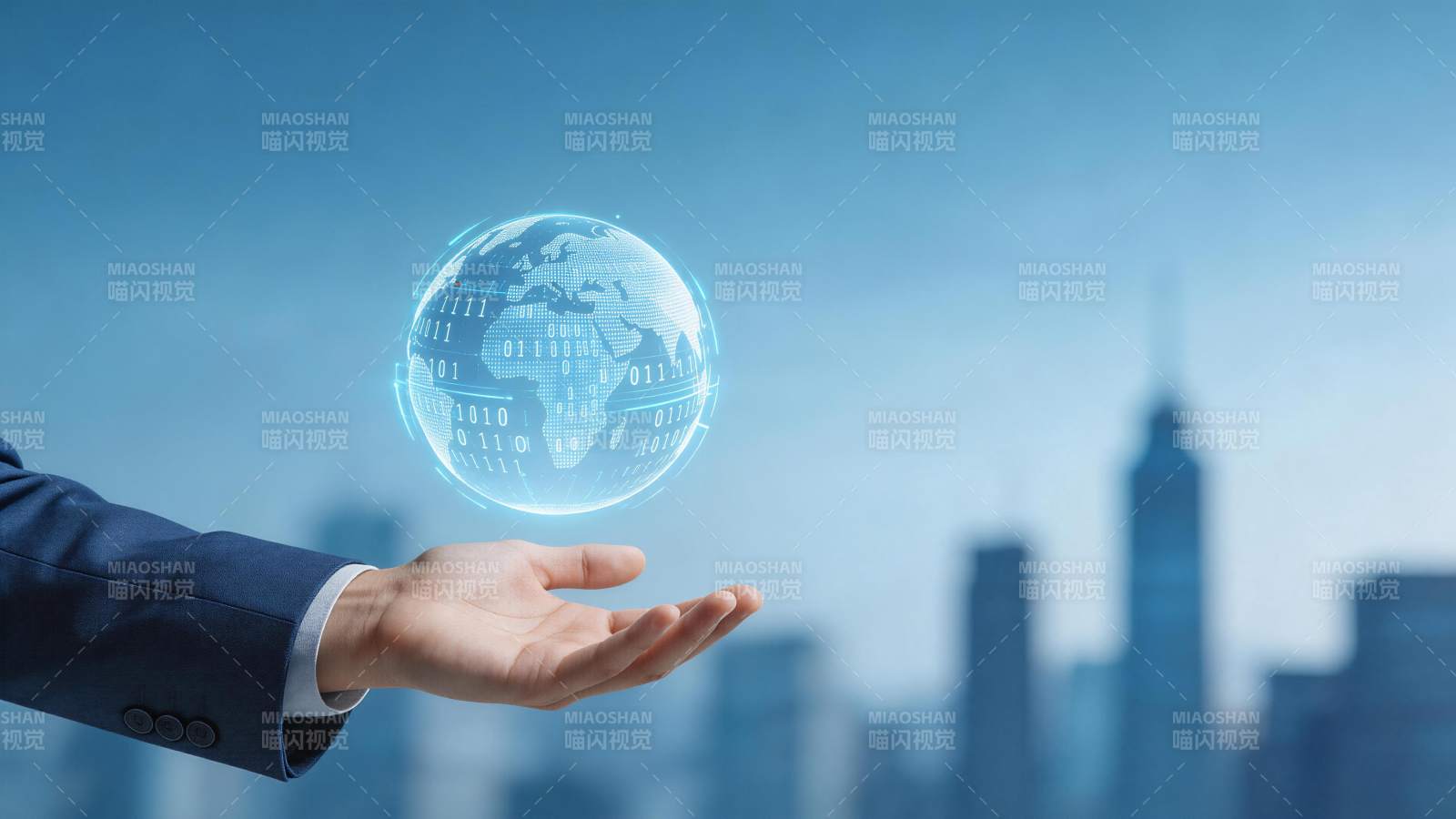 商务人士托举数字地球全息投影图片