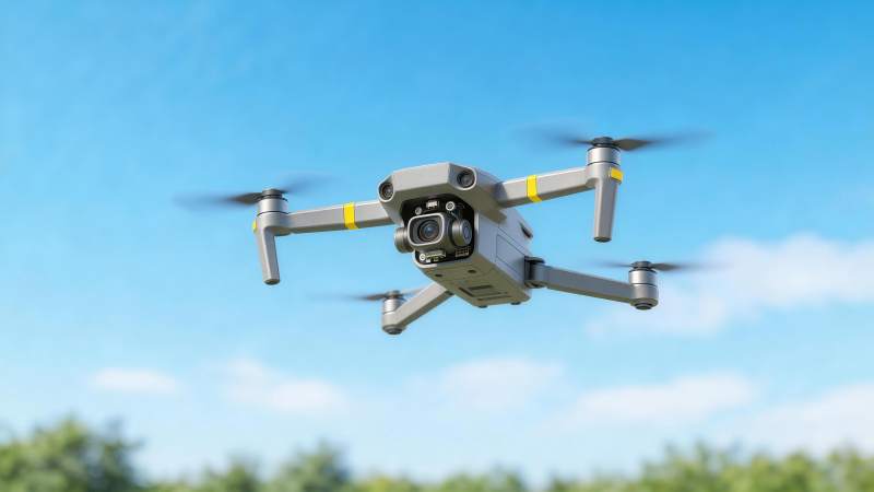 灰色四轴无人机空中飞行带摄像头图片