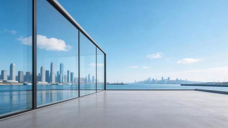 现代玻璃幕墙建筑临海观景平台图片