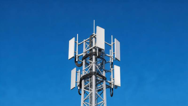 通信基站天线阵列在晴朗蓝天背景下图片