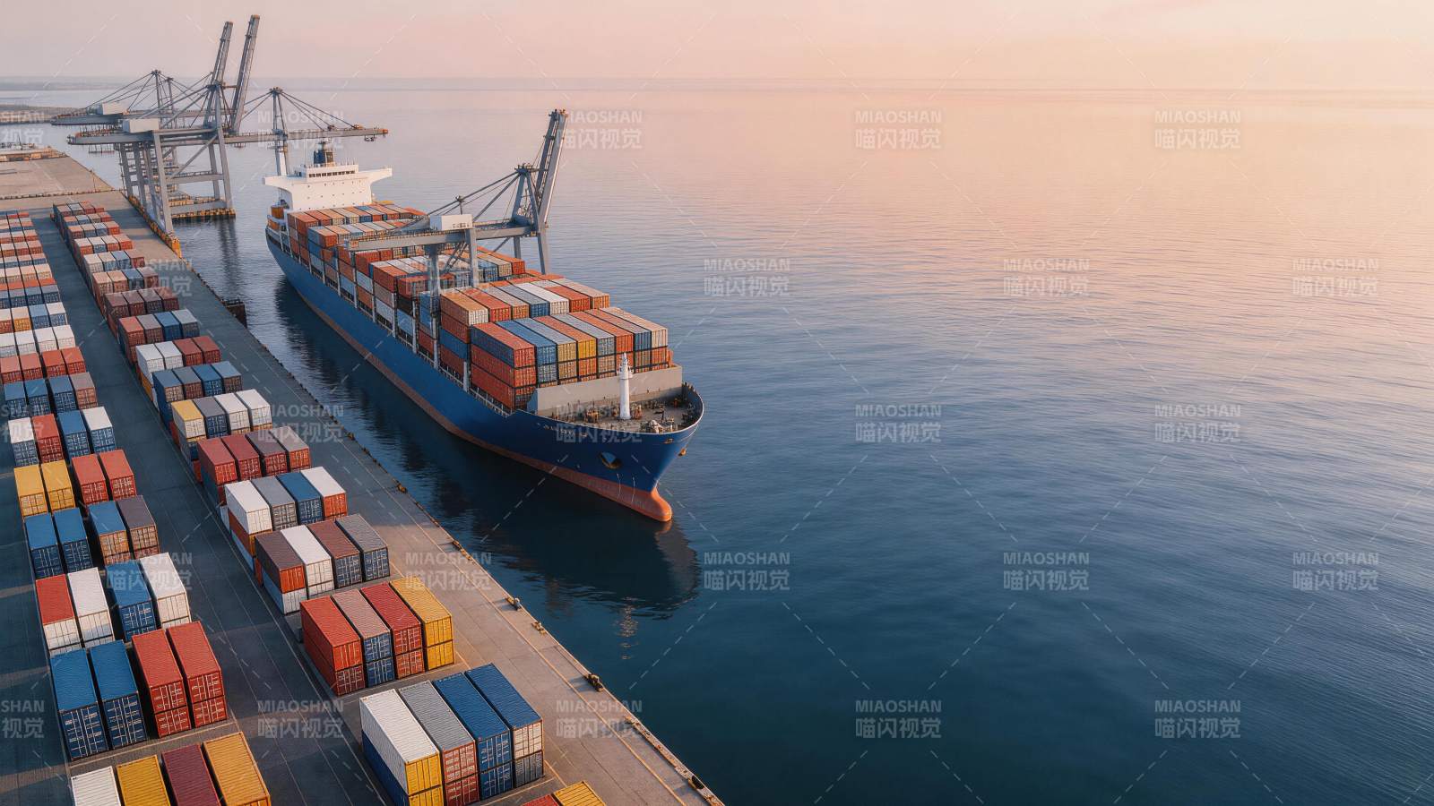 港口集装箱货轮停靠码头装卸作业场景图片