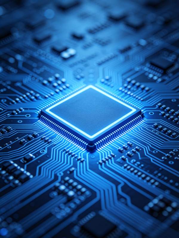 蓝色发光集成电路芯片特写高清图图片