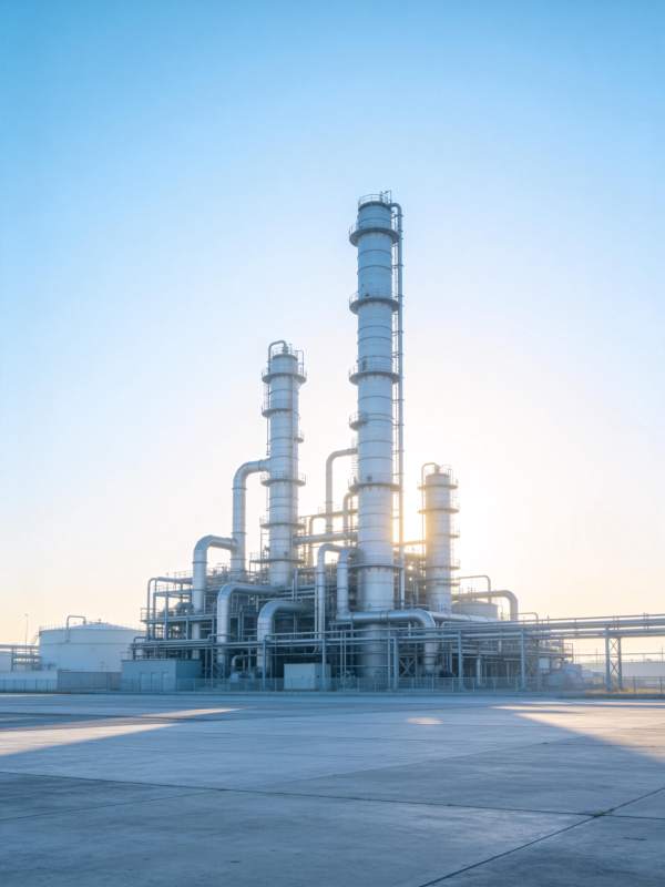 大型工业厂区高塔管道设施日出景象图片