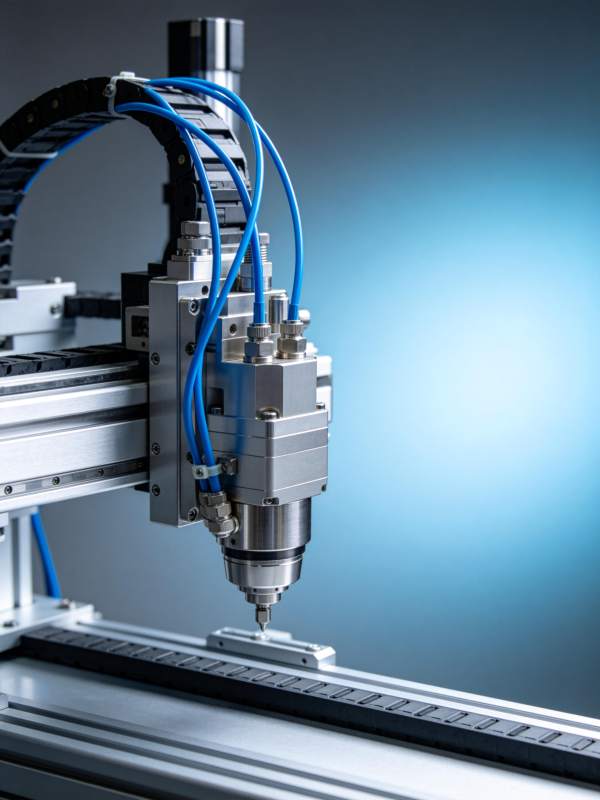 工业机械臂正在精密加工金属零件图片