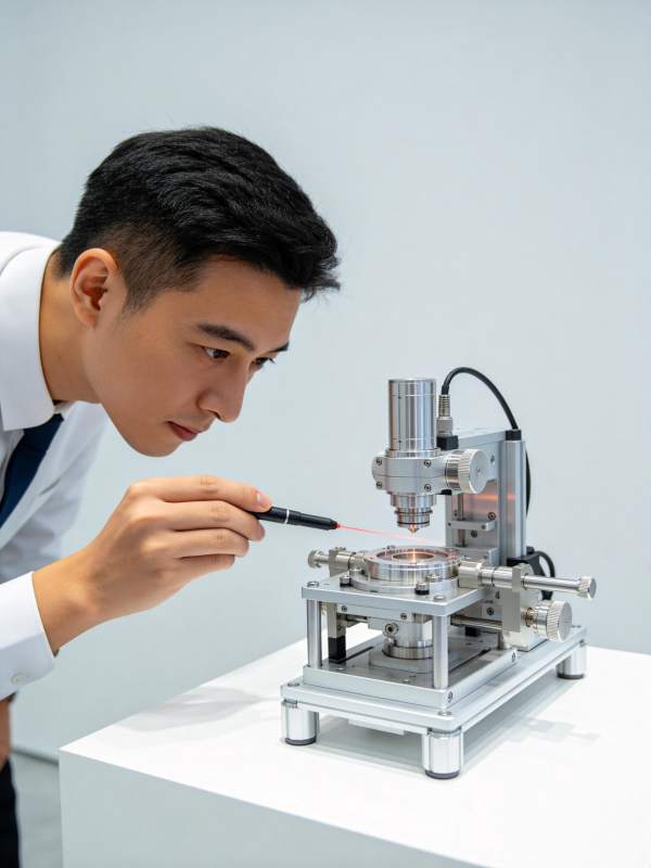 科研人员使用激光设备进行精密实验操作图片