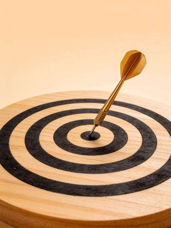 金色飞镖精准命中木质靶心中心点图片