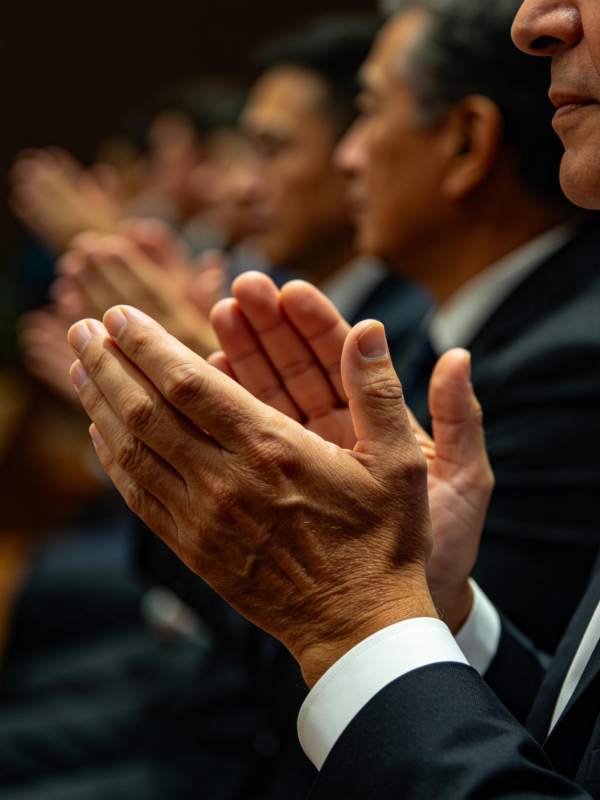 多位男士身着正装鼓掌特写画面图片